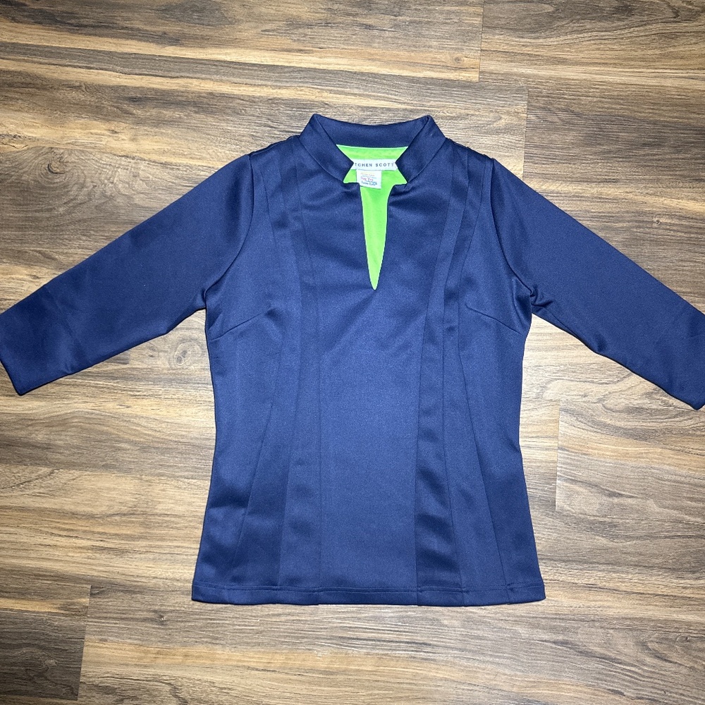 Gretchen Scott Designs Navy Top with Lime Green Accent